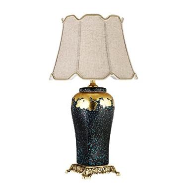 Imagem de Abajur de cabeceira americano simples, abajur de mesa de cerâmica artesanal antiga, abajur de leitura de mesa para escritório ou sala de estar com design simples, luzes de Natal.