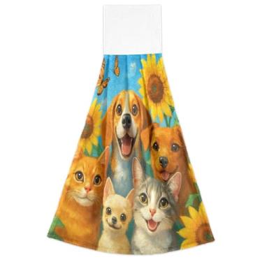 Imagem de Joitme Toalhas de mão para pendurar com estampa floral de gato e cachorro fofo para cozinha, forno, toalhas de chá, conjunto de 2 toalhas de cozinha fofas ultra absorventes decorativas, 46 x 35 cm