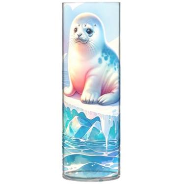 Imagem de Vasos de flores de cilindro de animais polares com selo fofo para centros de mesa, vaso redondo de plástico personalizado, decoração de mesa moderna e floral, 30 cm x 9,9 cm