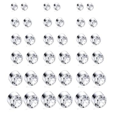 Imagem de Ofeiyaa 18 pares de brincos magnéticos para mulheres e homens, conjunto de brincos de zircônia cúbica sem piercing de 4 a 9 mm, A:4-9mm, Aço inoxidável, Zircônia cúbica
