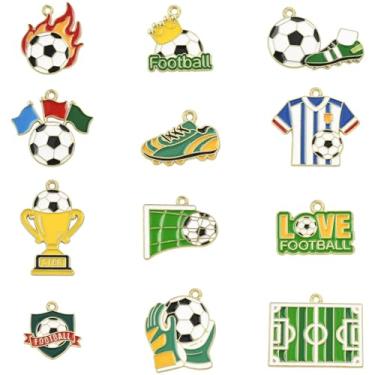 Imagem de Ipotkitt Pingentes de futebol esmaltados de liga de 2026, 48 peças, 12 estilos, troféu da Copa do Mundo de 2026, pingentes esportivos com tema de futebol para fazer joias, artesanato, pulseira, colar