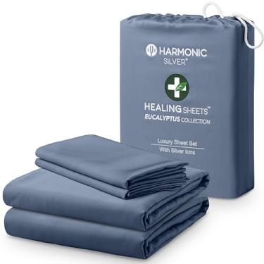 Imagem de HARMONIC SILVER Coleção Eucalyptus Lençol King Size com íons prateados | 100% tencel | Ultra macio | Resfriamento para quem dorme quente | Bolso profundo de 45,7 cm [azul ardósia]