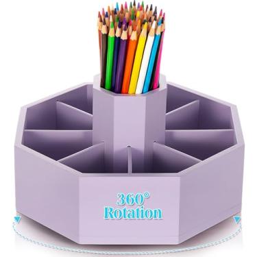Imagem de Fiwochic Porta-lápis giratório de bambu, organizador de materiais artísticos, mesa giratória de 360°, canetas pastel, presentes para armazenamento de mesa de Natal, giz de cera, canetas marcadoras