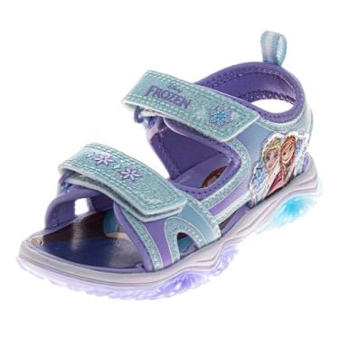 Imagem de Sandália infantil Disney com estampa de princesa Ariel Moana Stitch Minnie Mouse Frozen com luzes LED para uso ao ar livre, para meninas, tamanho infantil, criança pequena/criança grande, Azul, roxo