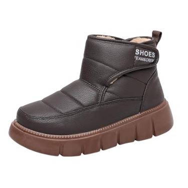 Imagem de Botas femininas versáteis, grossas, quentes, grossas, com sola redonda, bico redondo, casual, confortável, curta, para outono, inverno, lazer ao ar livre, Marrom, 36