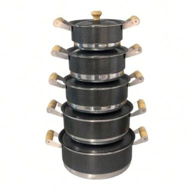 Imagem de JOGO PANELA ALUMINIO ROSA PRETO OU VERMELHO ALÇA DE MADEIRA POMEL PEGADOR DE MADEIRA (Rosa, 14 A 18)