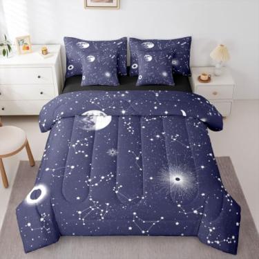 Imagem de Erosebridal Conjunto de edredom com estampa de estrelas e galáxia azul, tamanho Queen, 7 peças, decoração de quarto, universo, estrelas brilhantes