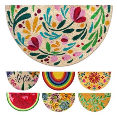 Imagem de LUA VIKA Capacho de fibra de coco - Flora - 40 x 70 cm - Tapete de porta externo - Tapete de porta frontal externo - Capacho de meia lua externo