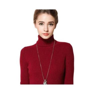 Imagem de Suéter De Inverno Feminino Térmico Com Gola Alta Listrada, Tricotado, 