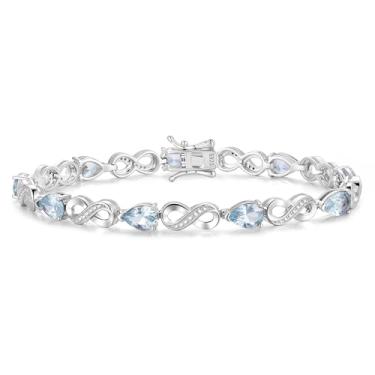 Imagem de FANCIME Pulseiras de tênis Infinity Embrace Birthstone para mulheres, design infinito, prata esterlina, forma de pêra, pedra preciosa, joia fina, aniversário, presente de Natal para mulheres, mãe e