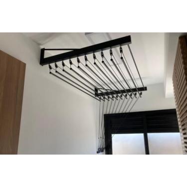 Imagem de Varal de Parede Individual 10 varetas x 100cm Preto - PLUS varais