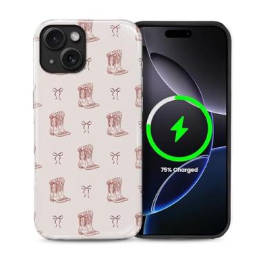 Imagem de casesok Capa para iPhone 14/13, compatível com MagSafe, capa rígida de camada dupla + capa de silicone, proteção total à prova de choque, capa para iPhone 14/13-Western Red Cowboy Boots Ribbon