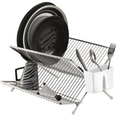 Imagem de Escorredor de Louça em X Laminado Cromado 20 Pratos Porta Talher Plást