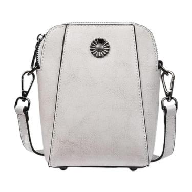 Imagem de Yohora Bolsa feminina de ombro de couro legítimo, bolsa transversal pequena para celular, Cinza, Small
