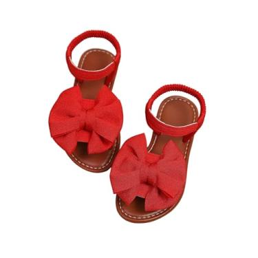 Imagem de GORGLITTER Sandálias femininas com laço elegante tira no tornozelo, bico aberto, sapatilhas, sandálias de verão fofas para férias na praia, Vermelho, 15