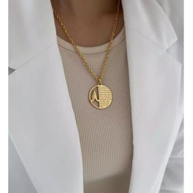 Imagem de Colar Feminino Corrente Elo Português Grossa Folheado Ouro com Pingent