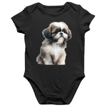 Imagem de Body Bebê Algodão Cachorro Shih Tzu Filhote - Foca na Moda, Preto, M