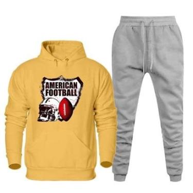 Imagem de Conjunto Casaco de Frio Moletom Canguru e Calça Com Bolso Flanelada Estampa Futebol Americano Leve-Masculino