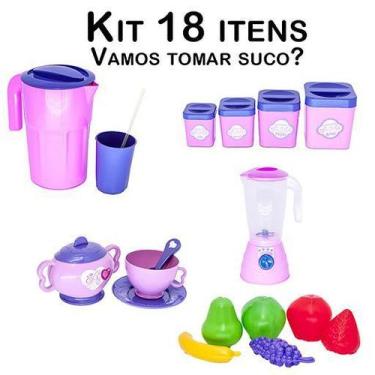 Imagem de Kit Brinquedo Cozinha Liquidificador Jarra Xícara Fruta 18pç - CLICKCO