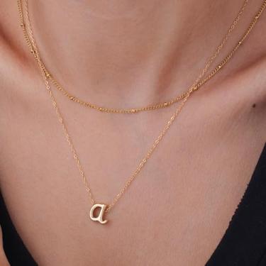 Imagem de Colar com pingente de letra A-Z, joia inicial de corrente em camadas, personalizado para mulheres, colar com alfabeto personalizado, 14+2in/16+2in, Aço inoxidável, Sem Pedra Preciosa
