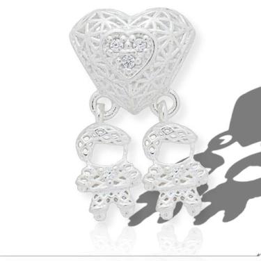 Imagem de Berloque Separador Coração Filhos Menino Menina Pedra Prata - Lojas La