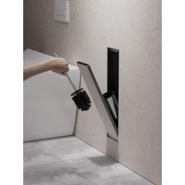 Imagem de Suporte de escova de vaso sanitário de montagem embutida para nicho de parede ao lado do vaso sanitário, feito de aço inoxidável (preto fosco, 45 x 12 x 12 cm)