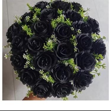 Imagem de Buquê de Rosas Artificiais Decorativas com Folhagem – 24 Flores Realistas para Arranjos, Decoração de Mesa, Casamento e Presentes – 36cm(Preto 4581/3916,2 Unidade)