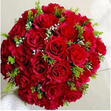 Imagem de Buquê de Rosas Artificiais Decorativas com Folhagem – 24 Flores Realistas para Arranjos, Decoração de Mesa, Casamento e Presentes – 36cm(Vermelho 4581/3916,3 Unidade)