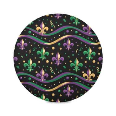 Imagem de Wassud Jogo americano fitas de carnaval tapetes de mesa redondos para cozinha e jantar tapetes laváveis resistentes ao calor decoração de mesa 39 cm