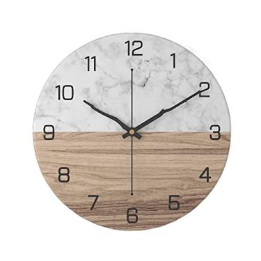 Imagem de AkosOL Relógio de parede decoração relógio de parede de 30 cm mármore operado por bateria elegante silencioso sem tique-taque relógio de parede para sala de estar relógios de parede para sala de estar