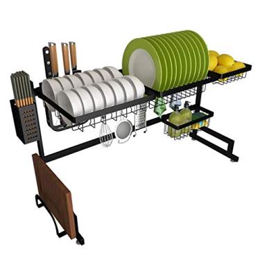 Imagem de Suporte de pia escorredor prateleira escorredor de pratos preto 201 aço inoxidável acima da pia organizador de utensílios de mesa rack de armazenamento de pratos de cozinha economiza espaço 3 tamanhos