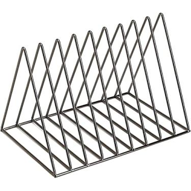 Imagem de Suporte de Disco Metal - Armazenamento Triangular Organizador 9 Gaiolas para 60 Discos Estante LP CD Revista Jornal Exibição Estilo Nórdico Decoração Escritório e Lar Estojo Arame Ferro
