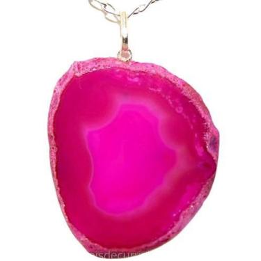 Imagem de Colar 40cm Prata 925 com Chapa de Ágata Rosa Pino Prata 950 - Cristais