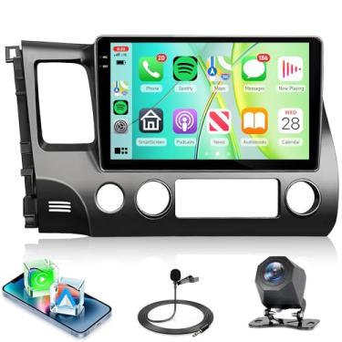 Imagem de Rádio estéreo 4 núcleos 4G + 64G para Honda Civic 2006 2007 2008 2009 2010 2011, rádio com tela sensível ao toque de 10 polegadas para Civic, Wireless Carplay Android Auto, câmera de reserva, WiFi
