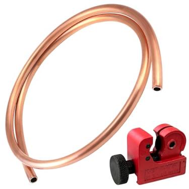 Imagem de Tubo de refrigeração de cobre 3/8, espessura de parede de 9,52 mm OD x 0,7 mm, comprimento de 1 m com kit de cortador de tubo para aplicações de AC, geladeira e HVAC industrial