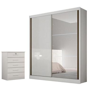 Imagem de Guarda Roupa Solteiro Dante com Espelho e Gaveteiro Suiça Neve - Novo 