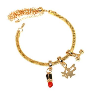 Imagem de Pulseira Berloque Musculação Halter Peso Batom Folheado 18k - Milena F