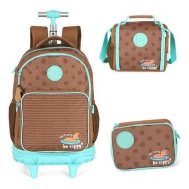 Imagem de Kit Mochila Rodinhas Estojo E Lancheira Up4You Capivara Fofa - Luxcel
