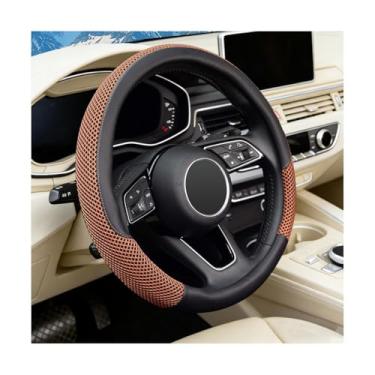 Imagem de Osilly Capa de volante de carro, 36,8-38 cm de microfibra de couro de seda gelo antiderrapante protetor de volante, acessórios confortáveis de proteção interior automotiva, ajuste universal (café)