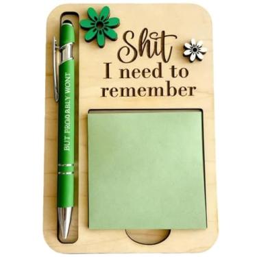 Imagem de Porta-notas adesivas The Shit I Need to Remember - Organizador de bloco de notas de madeira com caneta, presente engraçado para pessoas esquecidas, colegas de trabalho, professores - Acessórios de