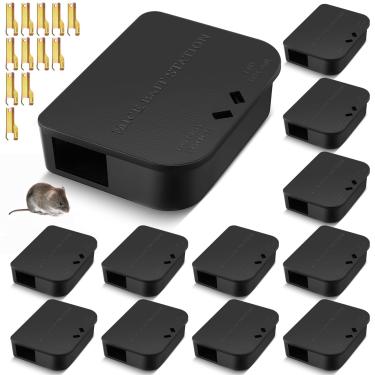 Imagem de Qualirey 12 peças de estações de isca de mouse com teclas, à prova d'água, armadilhas de mouse externas para ratos internos, isca de design de segurança não incluída, preto