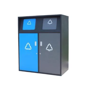 Imagem de Lata de lixo ao ar livre Lixeira externa de grande capacidade, lixeira dupla metal com tampa, 120L