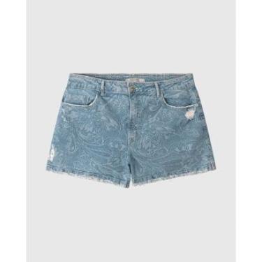 Imagem de Shorts Feminino Plus Size Paisley Em Jeans 100% Algodão Azul - 46-Feminino