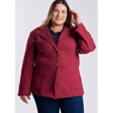Imagem de Blazer Feminino Plus Size em Moletom Peluciado Fechamento com Botões Bolso Frente - Serena-Feminino