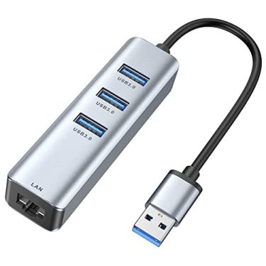 Imagem de Adaptador USB 3.0 para Ethernet, hub USB 3.0 de 3 portas ABLEWE com adaptador Ethernet RJ45 10/100/1000 Gigabit compatível com Windows 10, 8.1, Mac OS, Surface Pro, Linux, Chromebook e mais