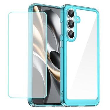 Imagem de Wanyuexes Capa para Galaxy S25 FE, capas para Samsung S25FE 5G com protetor de tela de vidro temperado, parte traseira de policarbonato rígido transparente e capa protetora de TPU macio para Samsung