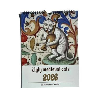 Imagem de Calendário De Parede Vintage Gótico De Gatos Medievais Feios 2026 Deco
