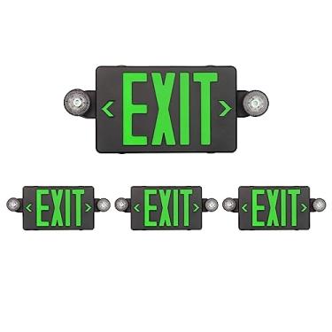 Imagem de TANLUX Placa de saída verde com luzes de emergência, luz LED de saída de emergência com bateria reserva, caixa preta, certificação UL, AC 120/277V, combinação de luzes de emergência comerciais para