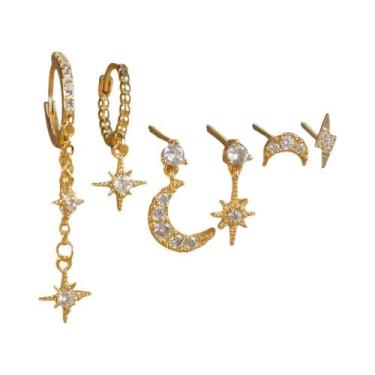 Imagem de Conjunto De Brincos De Argola Dourados Para Mulheres Com Zircônia, Est