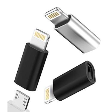 Imagem de Adaptador de carregamento micro USB fêmea para Lightning macho (pacote com 3) para iPhone 14 13 12 11 Pro Max para iPad Mini Lightning para conector de cabo micro USB para dispositivos Apple, cabo